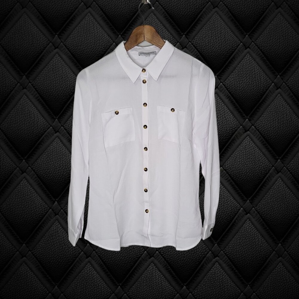 San Francisco Women's White Sheer Button Up Blouse Size S